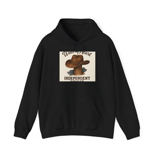 Independent Spirit Hoodie — Western Cowgirl Hat Graphic "Wild at Heart"